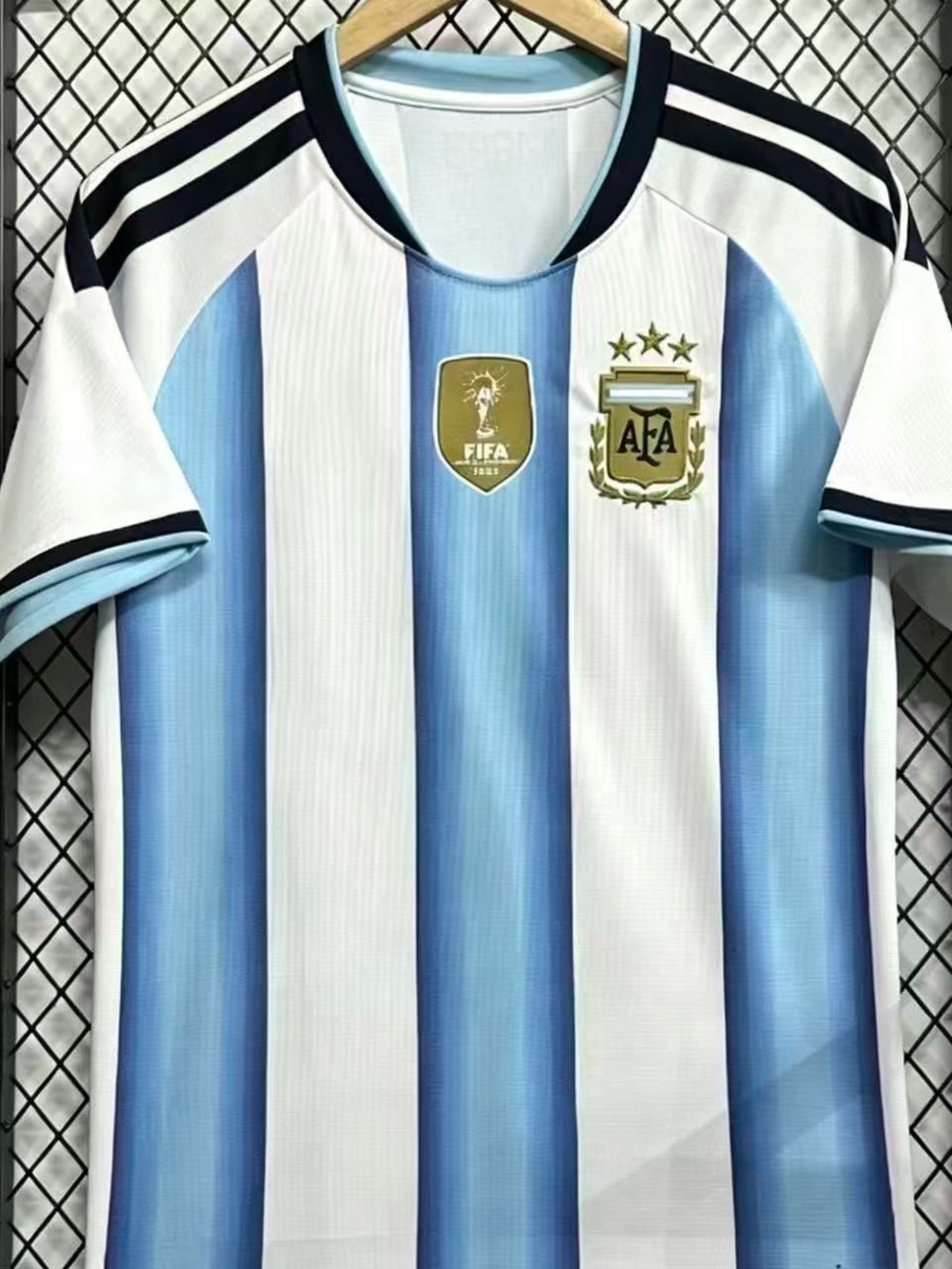 adidas Men Light Blue and White Striped Soccer Jersey